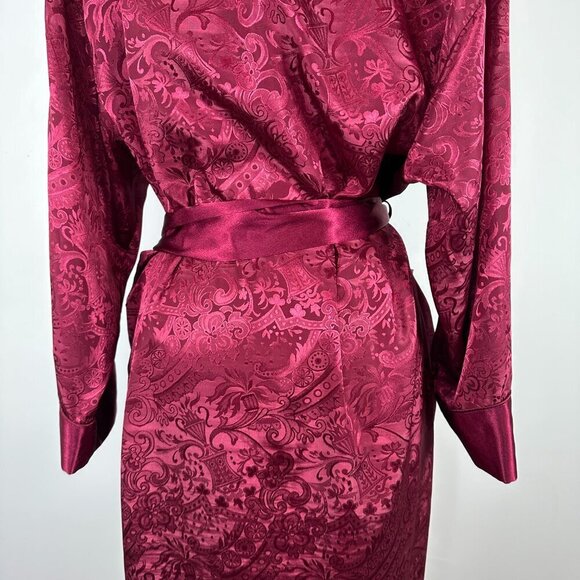 Vintage Victoria's Secret Gold Label Robe w/belt Womens P/S Maroon Floral Satin - Picture 11 of 15